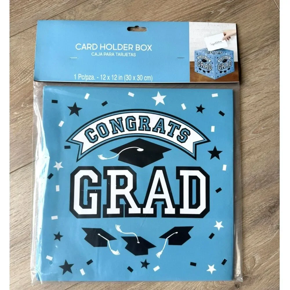 Blue Graduation Card Box Money Gift Holder Party Decor Graduation Celebration